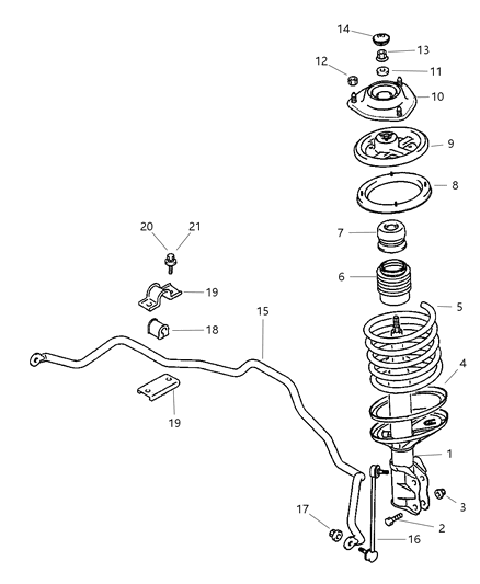 2003 Chrysler Sebring Coupe Front Suspension Strut, Spring & Stabilizer Diagram
