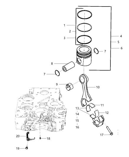 2007 Dodge Ram 3500 Pickup Pistons , Piston Rings , Connecting Rods And Bearings Diagram 1 - Thumbnail