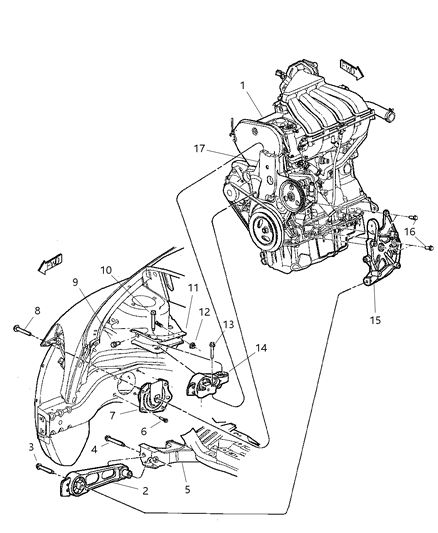 2006 Chrysler PT Cruiser Engine Mount - Front Diagram 3 - Thumbnail