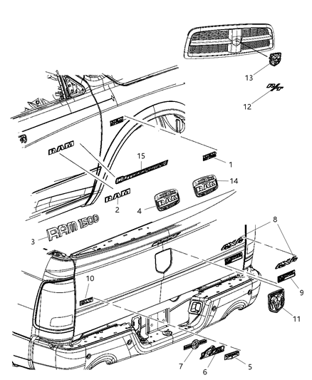 2012 Ram 1500 Nameplate, Rear Diagram for 68165751AA