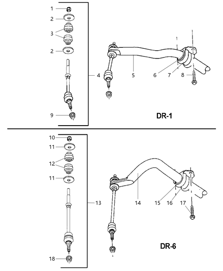 2002 Dodge Ram 1500 Link Kit Stabilizer Bar Diagram for V5072934AE
