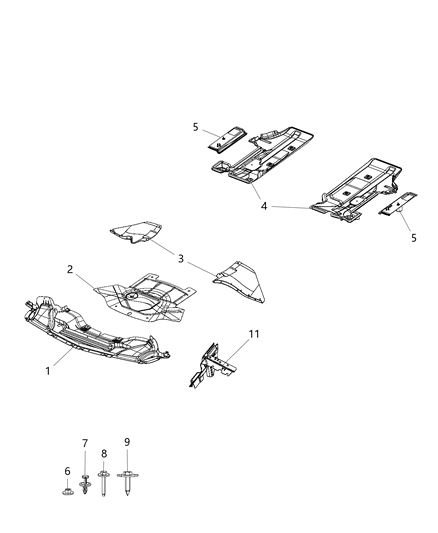 2016 Dodge Challenger Belly Pan Front Diagram for 68085541AB