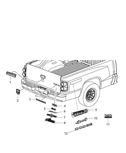 2010 Dodge Dakota Decal, Rear Diagram for 68001733AA