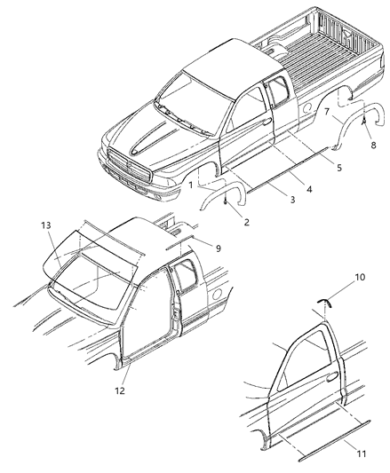 2004 Dodge Dakota Body Side Molding, Front Diagram for 5FX95DX9AB