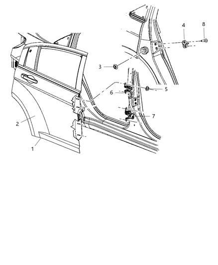 2010 Chrysler Sebring Rear Door - Shell & Hinges Diagram