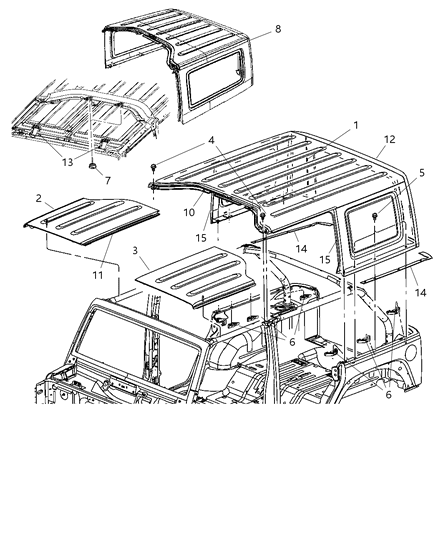 2007 Jeep Wrangler Latch And Base Targa Panel Header Diagram for 68004562AA