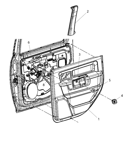 2011 Ram 1500 Door Trim Panel, Rear Inner Driver Side Diagram for 1EB43XDVAE