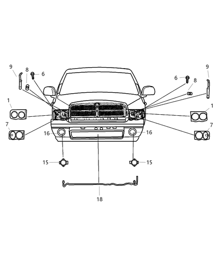 2002 Dodge Ram 1500 Lamps, Front Diagram