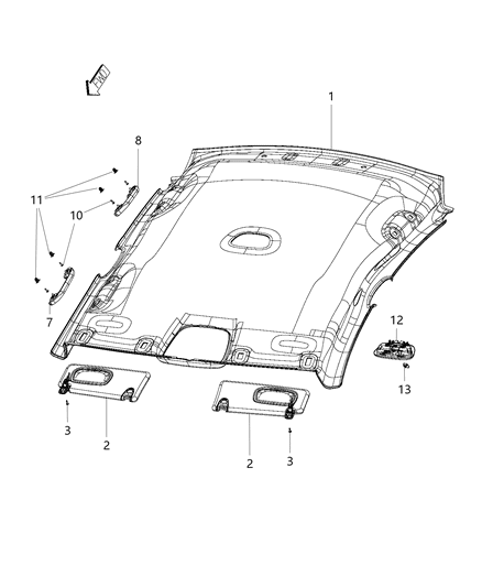 2015 Chrysler 200 Visor Includes Screw Diagram for 1WJ08ML2AD