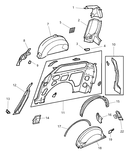 2000 Chrysler Voyager Quarter Panel With Sliding Door Inner Panel Parts Diagram