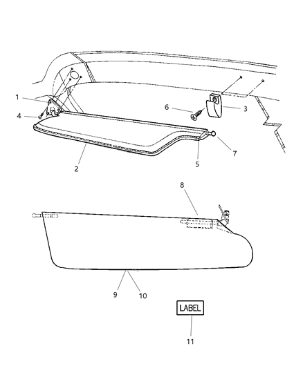 2001 Dodge Ram Van Sunvisor, Taupe, Driver Side Diagram for 5GG451L2AB