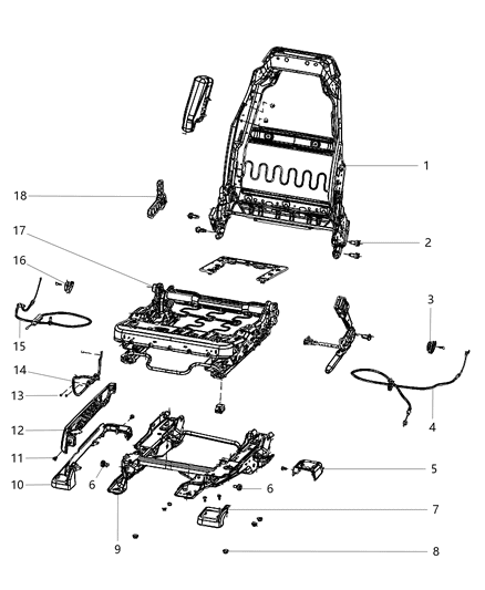 2017 Jeep Wrangler Adjusters, Recliners & Shields - Passenger Seat Diagram 1 - Thumbnail