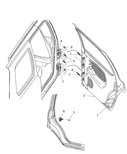 2008 Chrysler Aspen Rear Door - Shell & Hinges Diagram