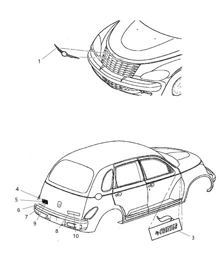 2004 Chrysler PT Cruiser Nameplate, Rear Diagram for 5303620AA