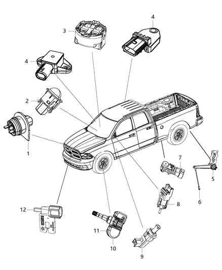 2015 Ram 3500 Pickup Sensors - Body Diagram