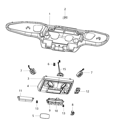 2017 Dodge Grand Caravan Console Overhead Includes LED Lamp Diagram for 5RK241DAAA