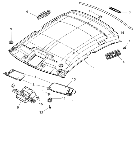 2009 Dodge Charger Visor Illuminated Diagram for 1AH071W1AA