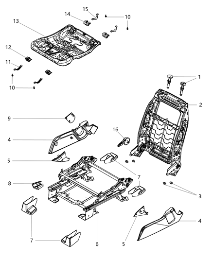 2020 Dodge Journey Adjusters, Recliners, Shields And Risers - Passenger Seat Diagram