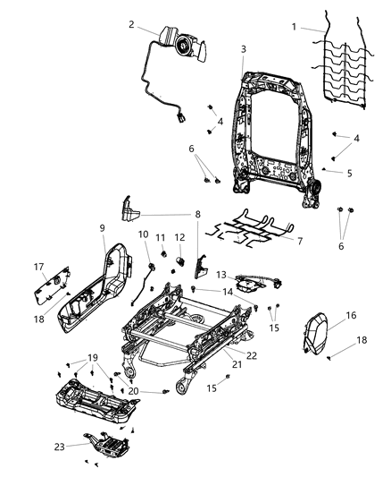 2018 Ram 3500 Cab Chassis Adjusters, Recliners And Shield - Passenger Seat Diagram