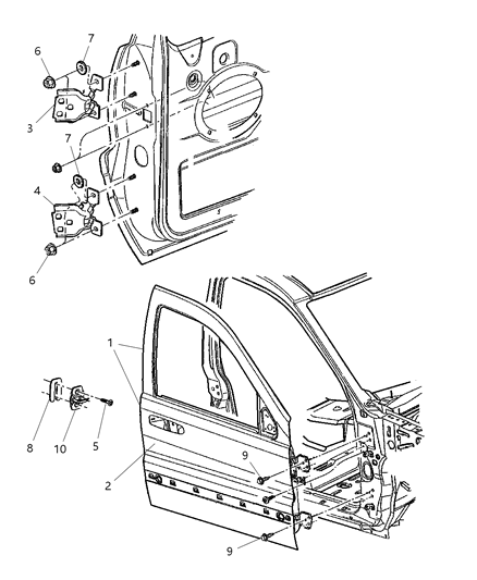 2010 Jeep Commander Front Door, Shell & Hinges Diagram