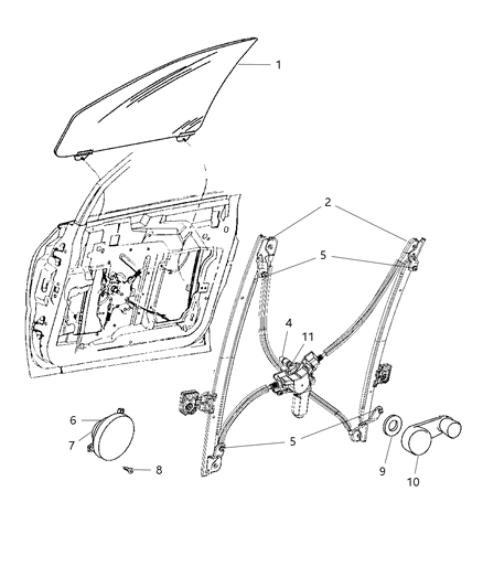 2007 Dodge Caravan Door, Front, Glass And Regulator Diagram