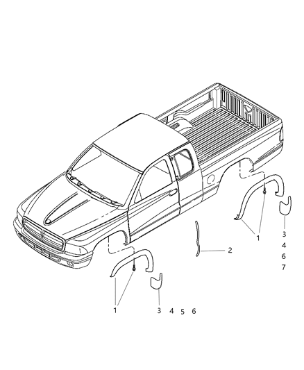 2000 Dodge Dakota Guard Kit Splash Flat - Front And Rear Diagram for 82202910