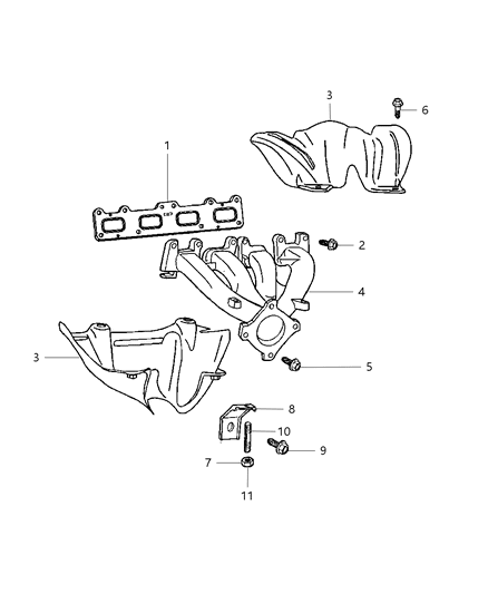 2009 Chrysler PT Cruiser Exhaust Manifold / Turbocharger & Oil Hoses / Tubes & Heat Shield Diagram 3 - Thumbnail
