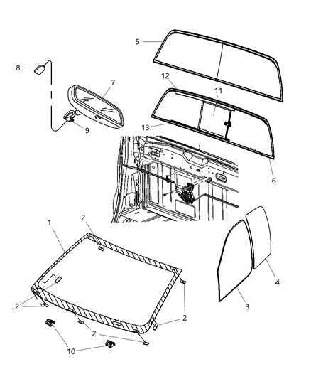 2010 Dodge Ram 5500 Glass, Glass Hardware & Interior Mirror Diagram
