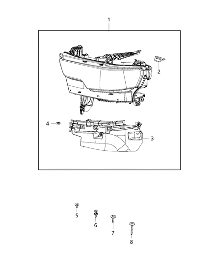 2019 Ram 1500 New Style Lighting, Front Headlamp Diagram 1 - Thumbnail
