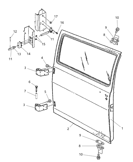 2000 Dodge Ram Wagon Door, Single Rear Cargo Shell And Hinges Diagram