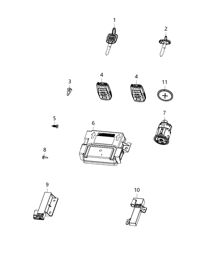 2020 Ram 3500 Cab Chassis(<10K lb.) Receiver Modules, Keys & Key Fob Diagram