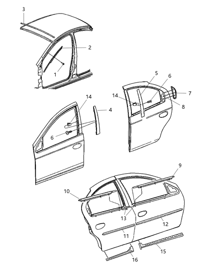 2001 Dodge Neon Molding Rear Door Diagram for QK60XRV