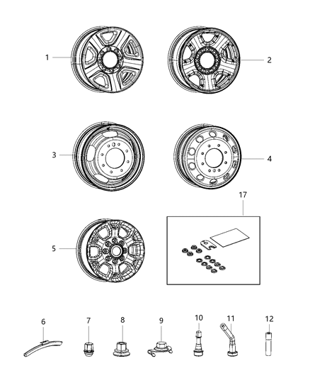2020 Ram 3500 Cab Chassis Wheels & Hardware Diagram