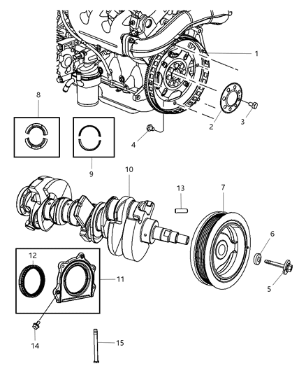 2008 Chrysler Town & Country Crankshaft , Crankshaft Bearings , Damper , Flywheel And Flexplate Diagram 2 - Thumbnail