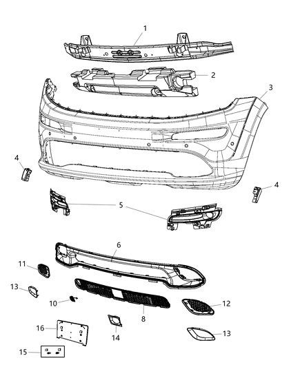 2014 Jeep Grand Cherokee Beam Front Bumper Diagram for 68193816AB