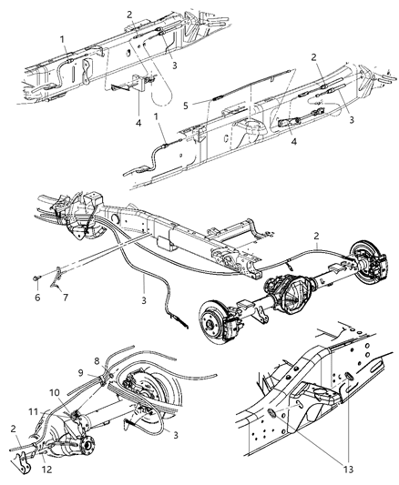 2010 Dodge Ram 3500 Cab Chassis Park Brake Cables, Rear Diagram