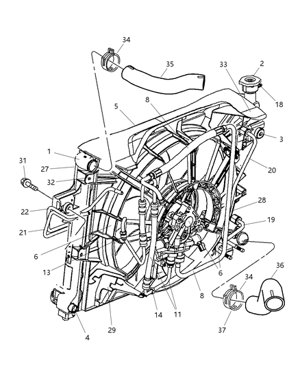 2001 Jeep Grand Cherokee Radiator Engine Cooling Diagram for 52079883AB