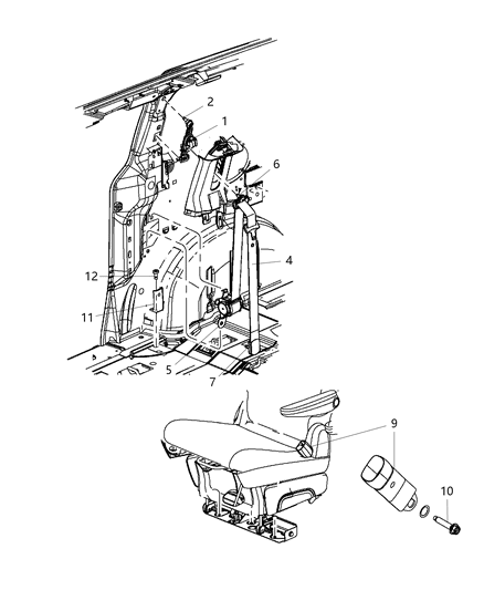 2013 Ram C/V Seat Belt Second Row Diagram