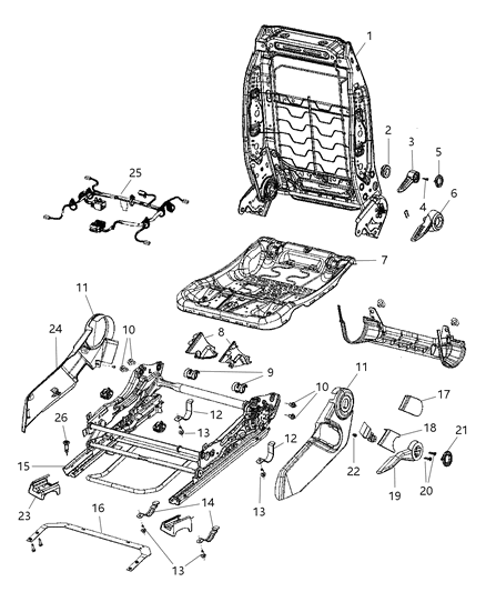 2007 Dodge Caliber Handle Recliner Includes Clip Diagram for 1DQ601DAAA