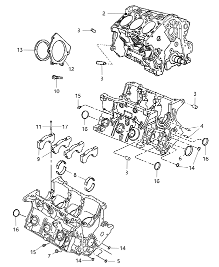 2008 Jeep Wrangler Engine Cylinder Block & Hardware Diagram 2 - Thumbnail