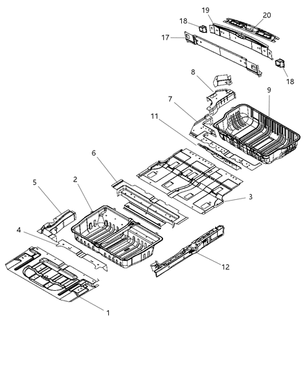 2008 Chrysler Town & Country Front Floor Pan Diagram for 5109033AE