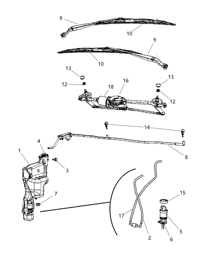 2007 Dodge Caliber Motor And Linkage Windshield Wiper Diagram for 5303780AB