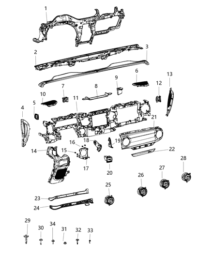 2019 Jeep Wrangler Instrument Panel, Upper Diagram 1 - Thumbnail