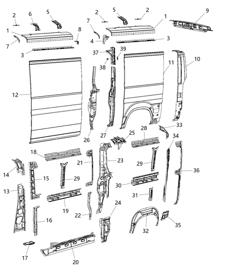 Center Pillar, Lower Outer Driver Side Diagram for 68214161AB