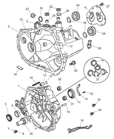 2005 Chrysler PT Cruiser Bushing, Shift Rail To Housing, 15Mm ID, 25Mm Length Diagram for 4740899