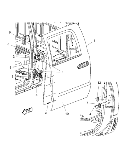 2011 Ram Dakota Upper Hinge, Rear Driver Side Diagram for 68031517AA