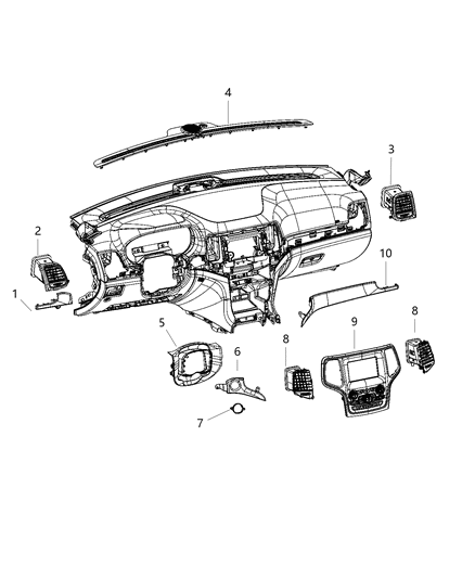 2019 Jeep Grand Cherokee Center Stack Vehicle Feature Controls Contains Display Diagram for 68388563AC
