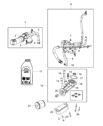 2019 Ram 3500 Cab Chassis(<10K lb.) Engine Oil, Engine Oil Filter, Adapter/Cooler And Splashguard Diagram