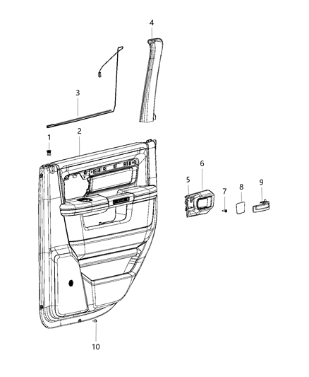 2019 Ram 3500 Door Trim Panel, Black, Rear Inner Passenger Side Diagram for 6SM621X9AB