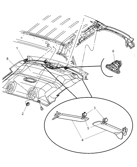 2010 Dodge Dakota Sunvisor, Driver Side Diagram for 1JX27BD1AA